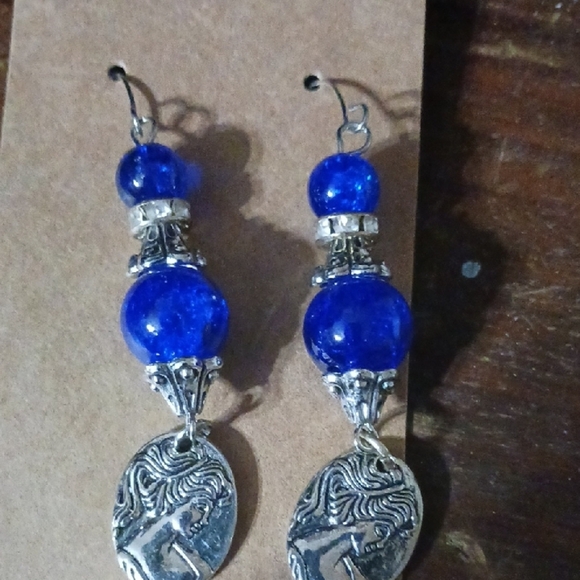 Handmade Jewelry - Artisan Blue and Silver Dangle Earrings
